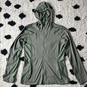Columbia women size SMALL olive green hooded thin/light zip up